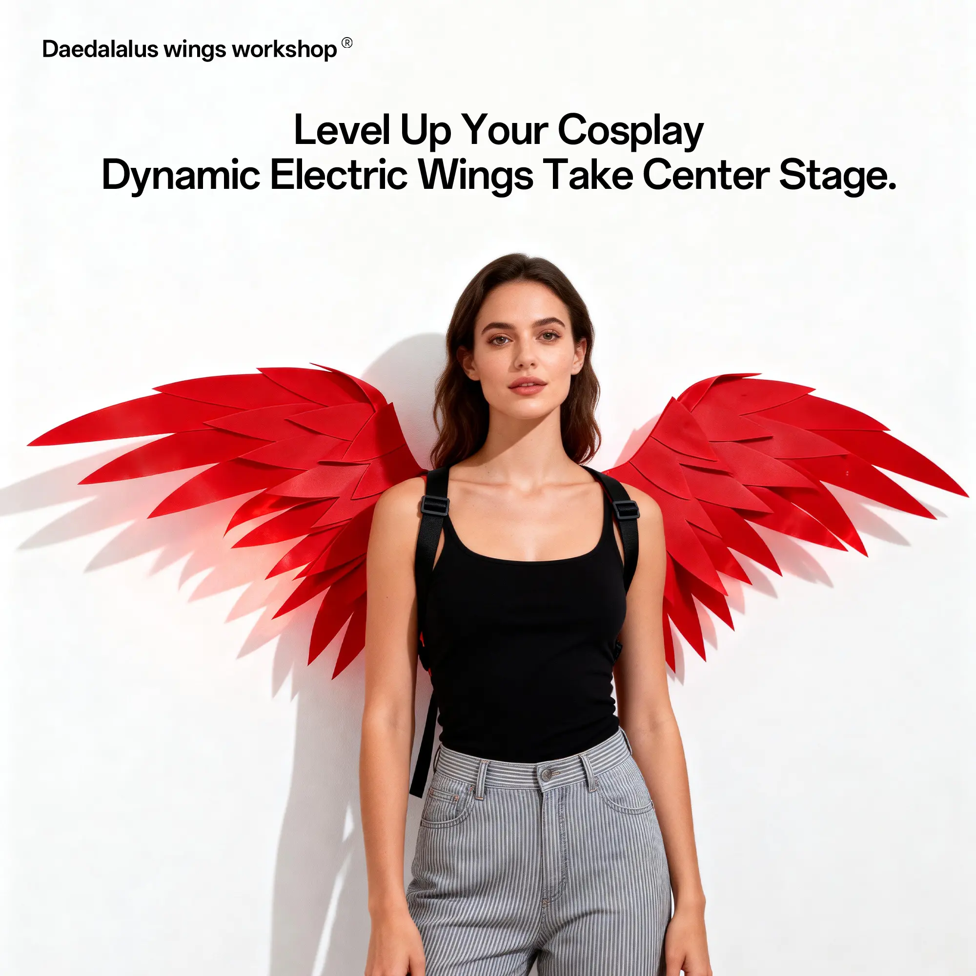 Adjustable EVA Electric Red Wings Fashion Accessory Set - Lightweight Motorized Clothes Add-on, Halloween Comic Costume Accessories for Event Props, Camera Use