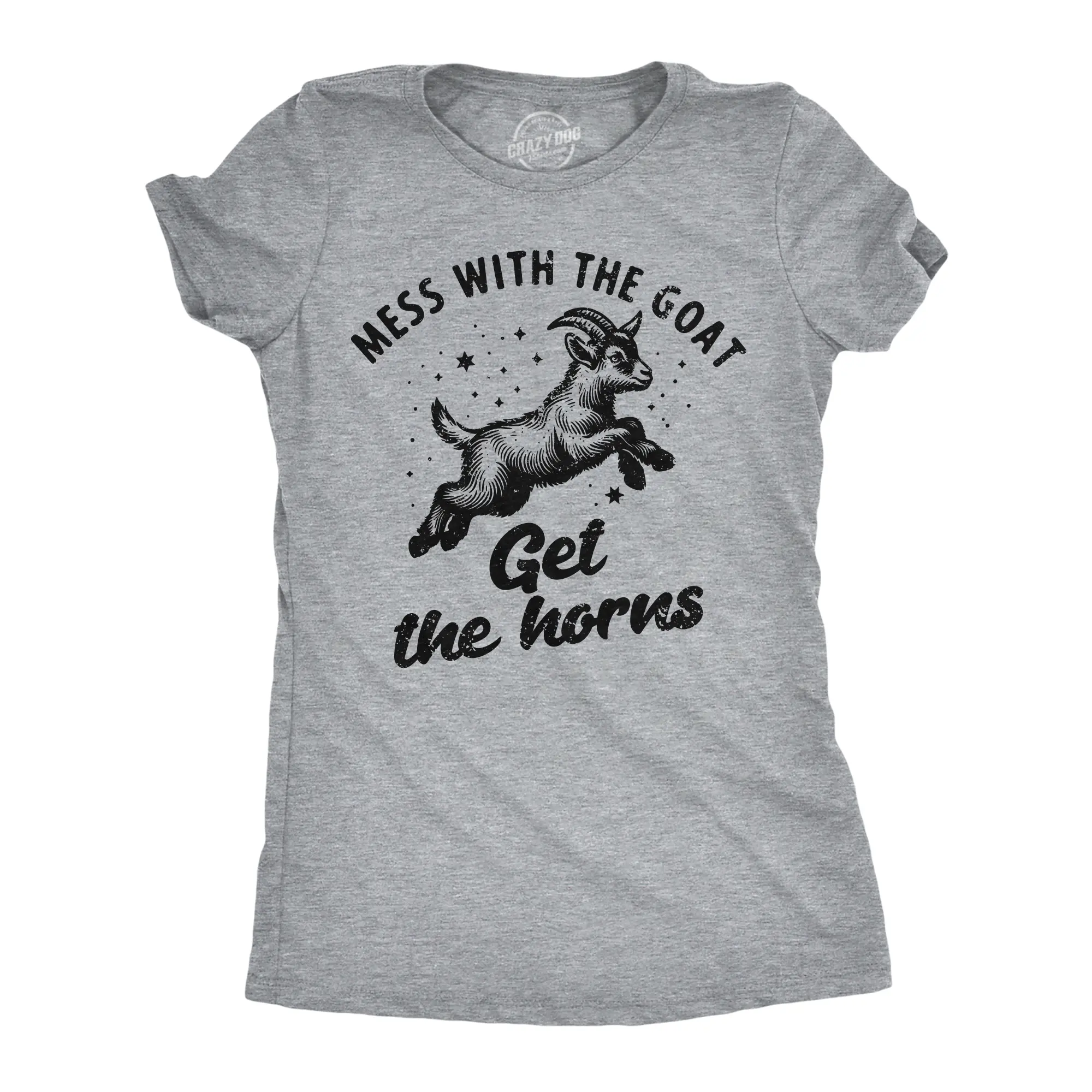 Womens Funny T Shirts Mess With The Goat Get The Horns Sarcastic Graphic Novelty Tee For Ladies Funny Womens T Shirts Cute Vintage Fashion Casual Ladies T-Shirt Gift Funny Animal Top Women's Novelty Tees Light Grey