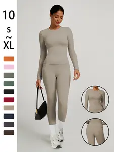 Women's Sporty Solid Color Top & Pants Set, Comfortable Tee & Slim Fit Leggings, Ideal for Daily Yoga & Fitness Activities