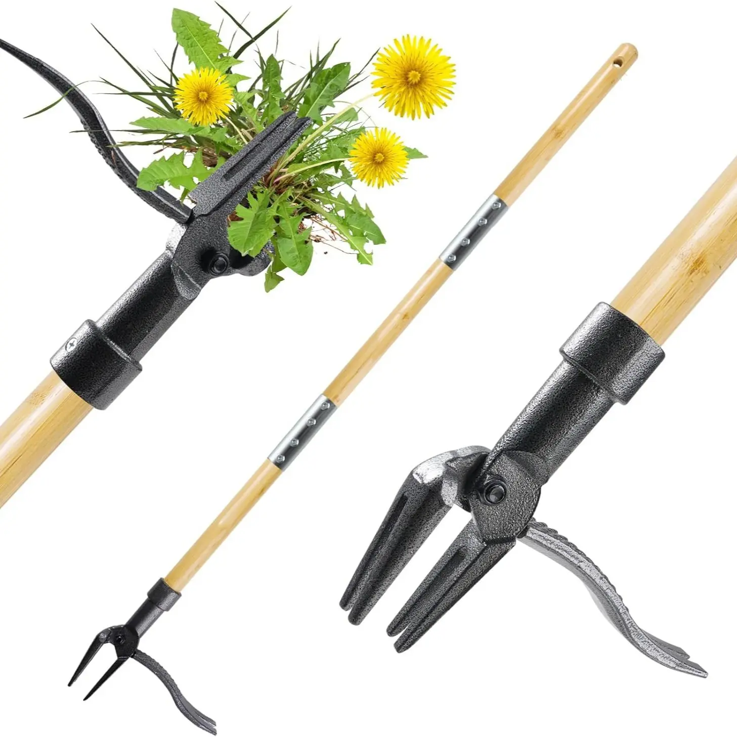 Standing Heavy-Duty Weed Puller, Long-Handled Four-Claw Steel Head, Bamboo Garden Manual Weeding Tool, No Bending or Kneeling Required, Garden Hoe, Garden Tools, Durable Gardening Tools