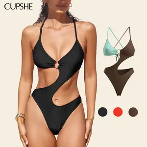 CUPSHE O-Ring Cutout Monokini One-Piece Swimsuit Bikinisuit- Deep V-Neck & Waist-Defining Cross Tie Back swimwear | 2026 Glam Pool Party Must-Have Bathing suit #SummerVibes