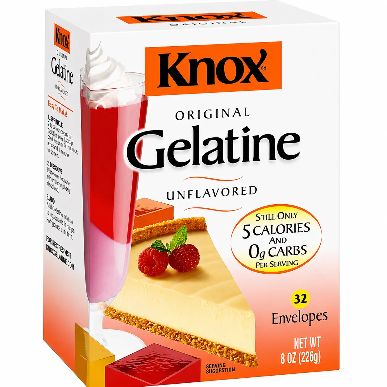 Knox Original Unflavored Gelatin, 32 ct Packets Snack Dessert Calories