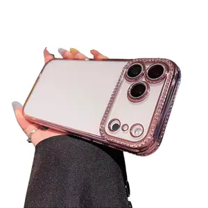 【New】Luxury Glitter Bling Diamond Phone Case, Clear Transparent Plating TPU Cover, Shockproof Anti-Slip Bumper with Built-in Camera Protector, Sparkly Rhinestone Case for Women Girls, iPhone 12 to 17 Pro Max Plus Air