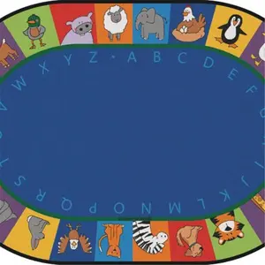 212 MAIN Kids' Animal Motif Literacy Seating Rug, 7ft6in x 12ft Oval, Literacy-Focused Educational Carpet for Kids (Toys & Hobbies Accessory), Literacy Focus