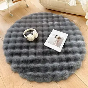 Minimalist style plush solid color cream toned round decorative rug suitable for living room sofa cushions bedside mats walk in closet decorations