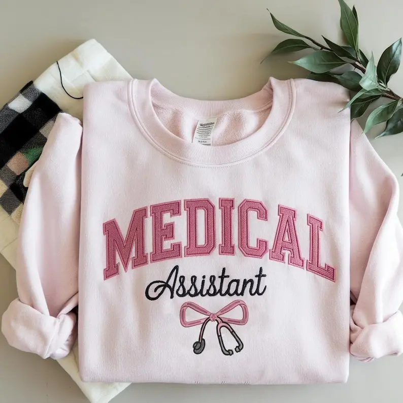 Medical Assistant Embroidered Sweatshirt, Hoodie, Bow Stethoscope, Med Asst Sweatshirt, Medical Assistants Gift Shirt