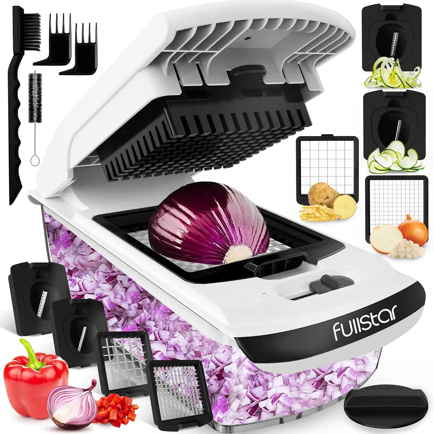 Vegetable Chopper - Food Chopper - Onion Chopper - 4 in 1 Kitchen Gadgets - White Container for Vegetable Slicing & Spiraling - Home Essentials