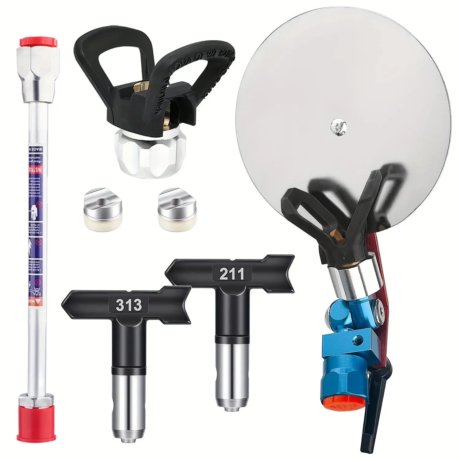 6-Piece Airless Spray Paint Accessories Set, Sprayer Attachment, Paint Spraying Tool, 2 Nozzles with Washers, 2 Different Nozzle Seats, 20cm Extension Pole for Airless Sprayers, Essential for Smooth Painting