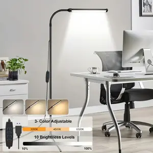 3-Colors Adjustable LED Soft Light Gooseneck Floor Lamp | USB Powered, Dimmable Reading Light with Metal Base, Suitable for Eye Protection, Manicure, Study, Living Room, Bedroom, Dimmable Desk Lights