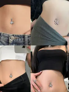 1pc/no puncture painless navel nail zircon inlaid butterfly shaped female sexy fashion imitation puncture jewelry navel sticker