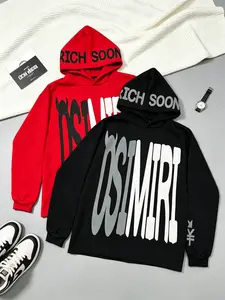 2PCS。OSIMIRI Winter Outfit Hip-Hop Style Hooded SweatshirtLoose Fit Hoodies for Men Leisure Essential Alpha BetfoamY2K Streetwear Christmas Gifts Casual Pullover SportswearTops Clothes Menswear Sporty