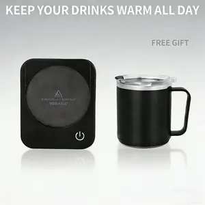 VOBAGA Self-heating Coffee Mug Warmer Set with 15oz Stainless Steel Mug 3 Temperature Settings 4-Hour Auto Shut-Off Smart Safety Protection Portable Gift-Ready for Coffee Tea Milk Candle Warmer,VOBAGA Heated Coaster & Set – Keep Your Drinks Warm Anytime