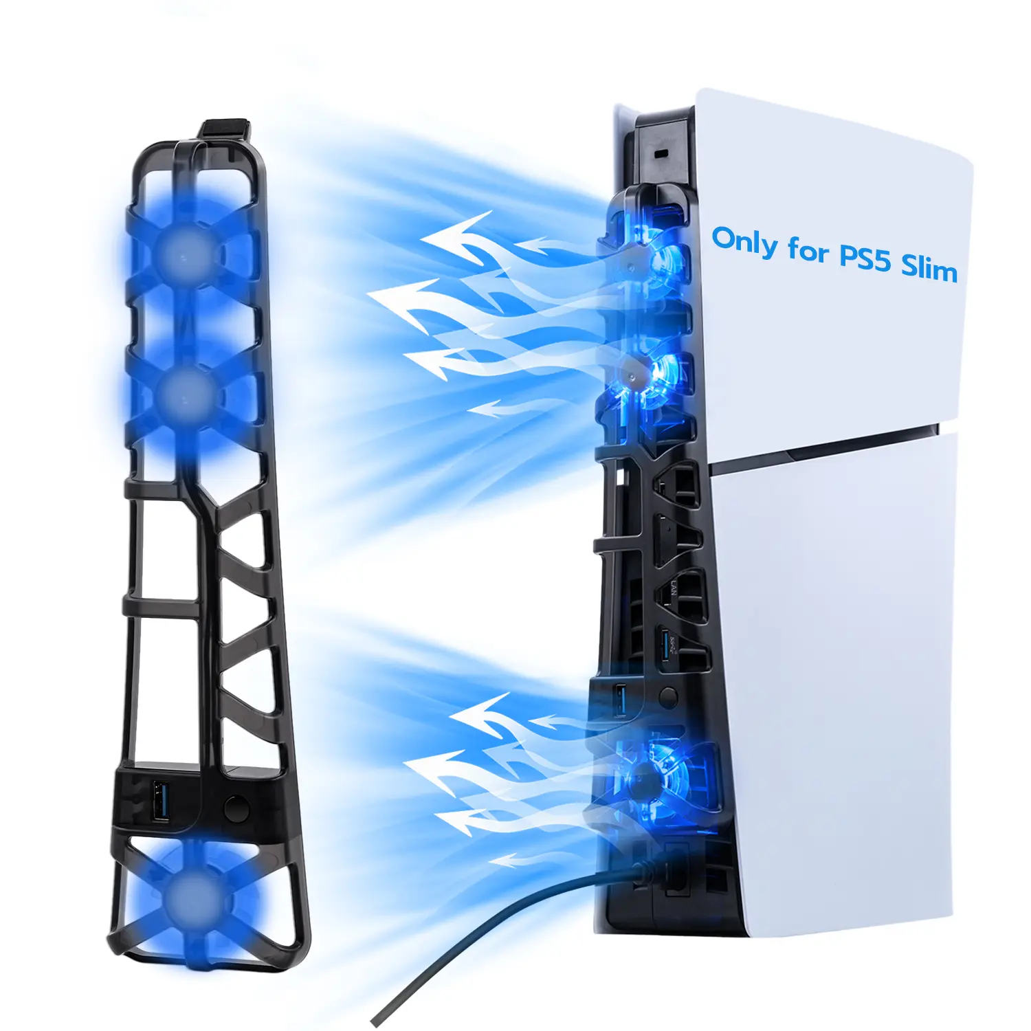 Mcbazel RGB Cooling Fan for PS5 Slim Console - Adjustable Cooling System, Temperature Sensor, 3 Working Modes, Plug-and-Play, Gradient Lights, Console Cables & Adapters, Quiet Efficiency, USB 3.0 Port, Memory Function, Gaming Items, Triple Fan Rapid Heat,