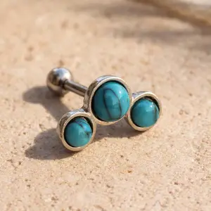 Stainless Steel Triple Turquoise Cartilage Earring