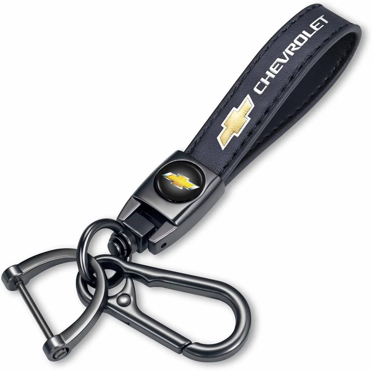Premium Leather Keychain for Chevrolet – Auto Accessory with 360° Rotates, Screw-Free Clip, Leather Strap for Camaro, Malibu, Cruze, Equinox, Traverse, Tahoe, Suburban, Silverado & All Chevy Models | Heavy-Duty Key Fob Holder Gift for Men