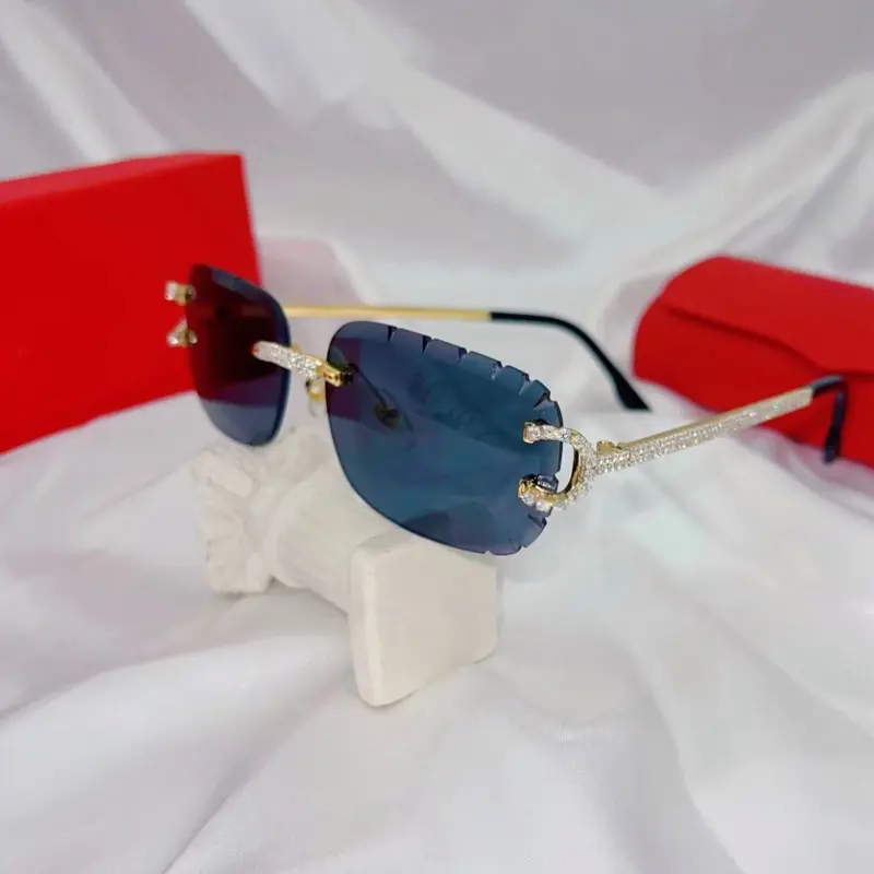 New Cut Black Lens Sunglasses square Rimless Sunglasses High Quality Unisex Diamonds Shiny Sun Glasses Rhinestones Sunglasses