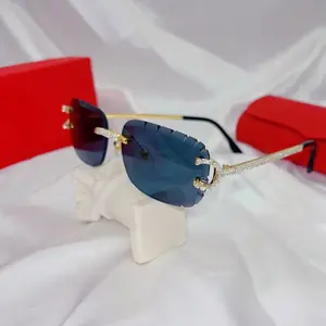 New Cut Black Lens Sunglasses square Rimless Sunglasses High Quality Unisex Diamonds Shiny Sun Glasses Rhinestones Sunglasses