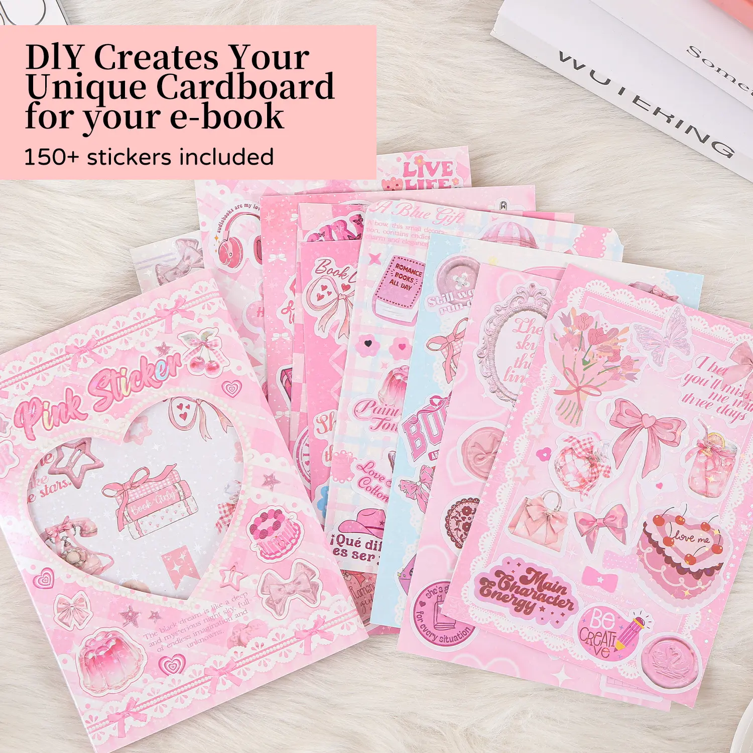 Playful E-Reader Decoration Kit - 20PCS Craft Paper Cardstock Inserts (6.9"x4.8"), 10PCS Scrapbook Stickers for Cases, for Paper White 11th-12th Gen & 11th-12th Graders to Enhance Your E-Reader Decor