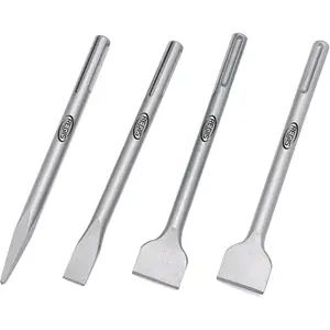 4 pcs SDS MAX 11 inch Chisel Set, Masonry Concrete Drill Bit Set, Tile Removal Chisel Bits for Rotary Hammer with Point Flat Tile Scraping Chisels