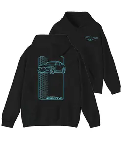 Ford Mussstang Mach-E hoodie or T Shirt for Men, Electric Blue Graphic Tee, Casual Streetwear for EV Drivers, Car Fans, Full Size, Full Color