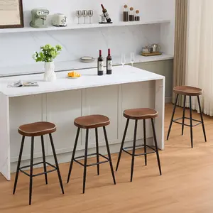 FIRAVOE Bar stools Set - Modern 24-28" Counter Height Backless Faux Leather Saddle Stools for Bar Kitchen Ergonomic Design Sturdy Metal Base Adjustable Foot Pads Space-saving Versatile Application Easy to Assemble Clean