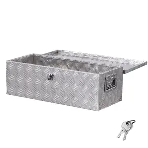 VEVOR Heavy Duty Aluminum Truck Bed Tool Box, Stripes Plated Tool Box with Side Handle and Lock Keys, Storage Toolbox Chest Organizer for Trailer, Pickup, Truck Bed, RV, 30x13x9.6, Silver