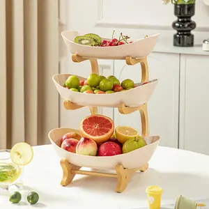 Kitchen Storage Organization 3-Tier - Bamboo Fruit Bowl Stand - Meal Prep Containers & Snackle Box Container, Decorative Tiered Holder for Fruits/Snacks