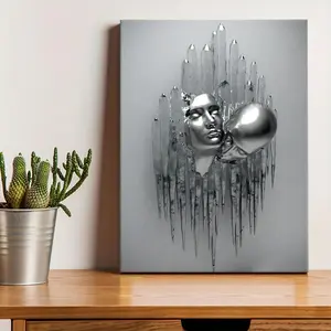 Figure Statue Art Canvas Painting, 1 Count Romantic Abstract Poster & Print, Wall Art, Art Wall Decoration for Home Living Room Bedroom Decor, Modern Art Poster with Frame, Wooden Wall Art