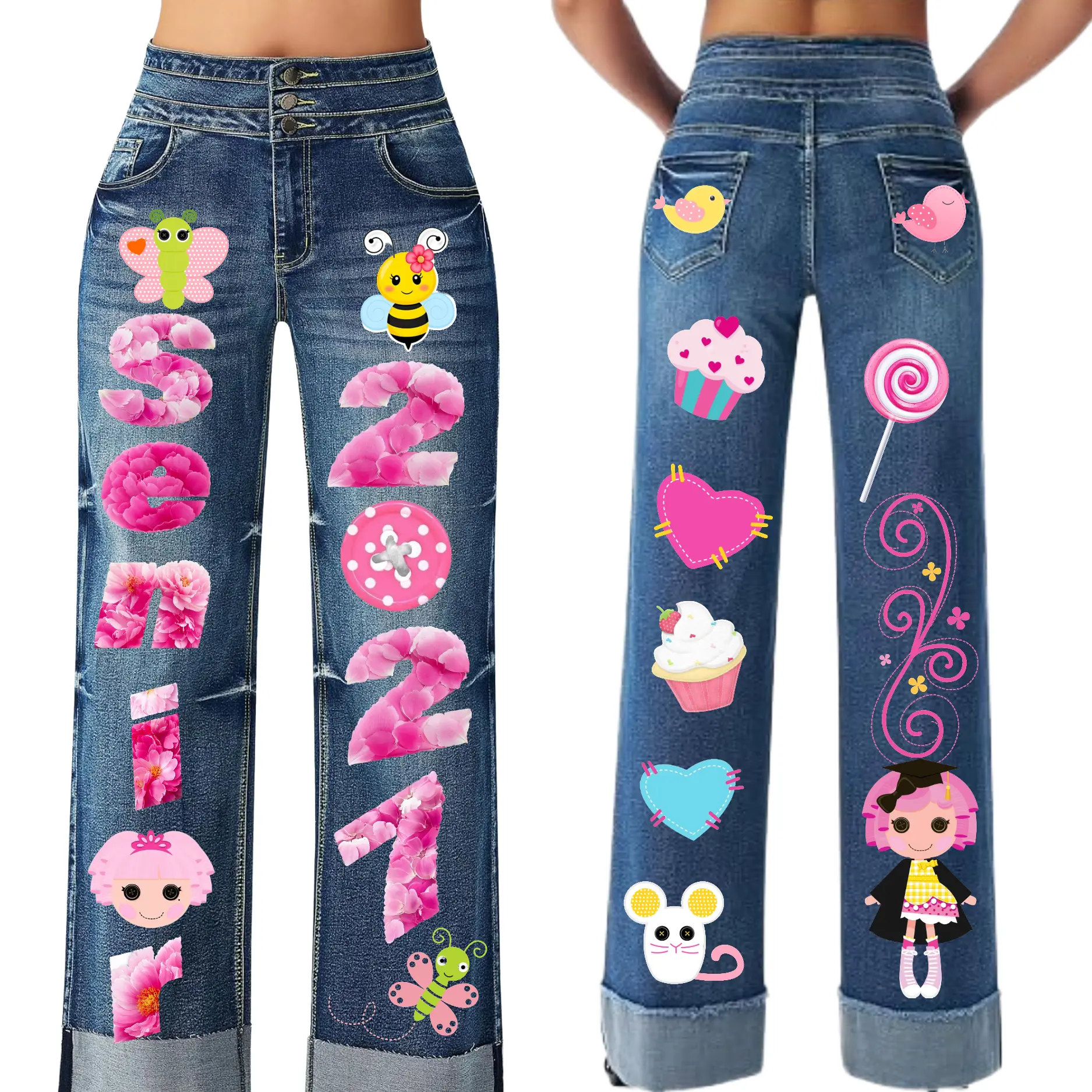 Custom Senior Spirit Denim Iron-On Accessory, 2-Color Personalized Design for Homecoming DIY Printmaking Projects style cartoon