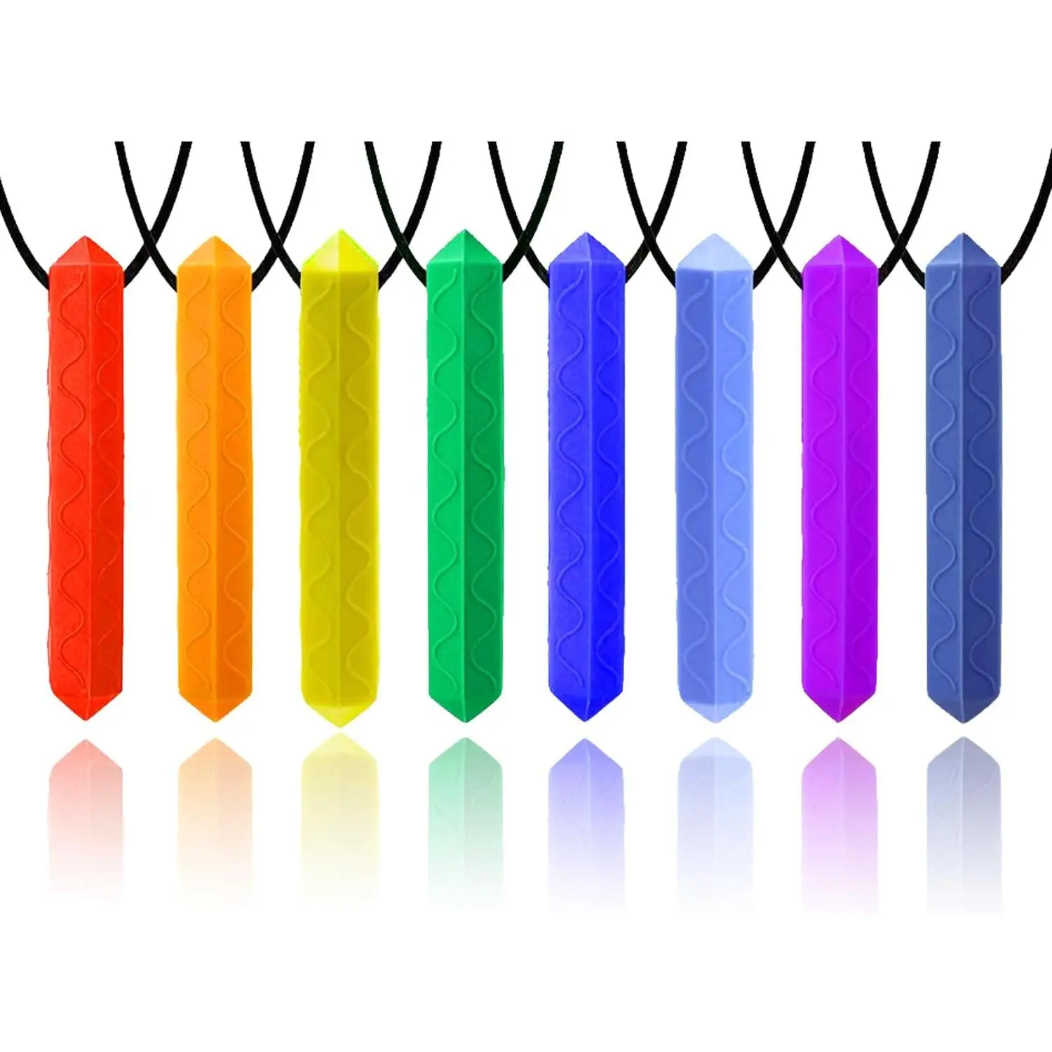 Sensory Chew Necklaces for Kids & Adults, 8 Pack Rainbow Diamond Silicone Chewelry, Textured Pendants with Breakaway Clasp for Autism, ADHD & Oral Motor Needs, Chew Necklace, Buckle, 50% Stretch Silicone, Textured Block, Unisex, Casual, Daily