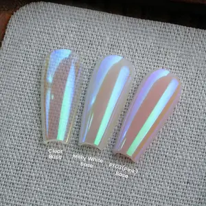 YOKEFELLOW GleamTap Cushion Aurora Chrome Nail Powder GT116 Lucid/ Warm Pink with Teal Sheen - Mermaid Aurora Effect ,Nail Art Glitter Decoration for Home DIY Salon Manicure