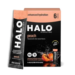 Halo Hydration Electrolyte Powder Packets – Peach - 6 Servings (5g Each) - Organic Hydration Drink with Low Sugar + Essential Vitamins + Minerals - Vegan