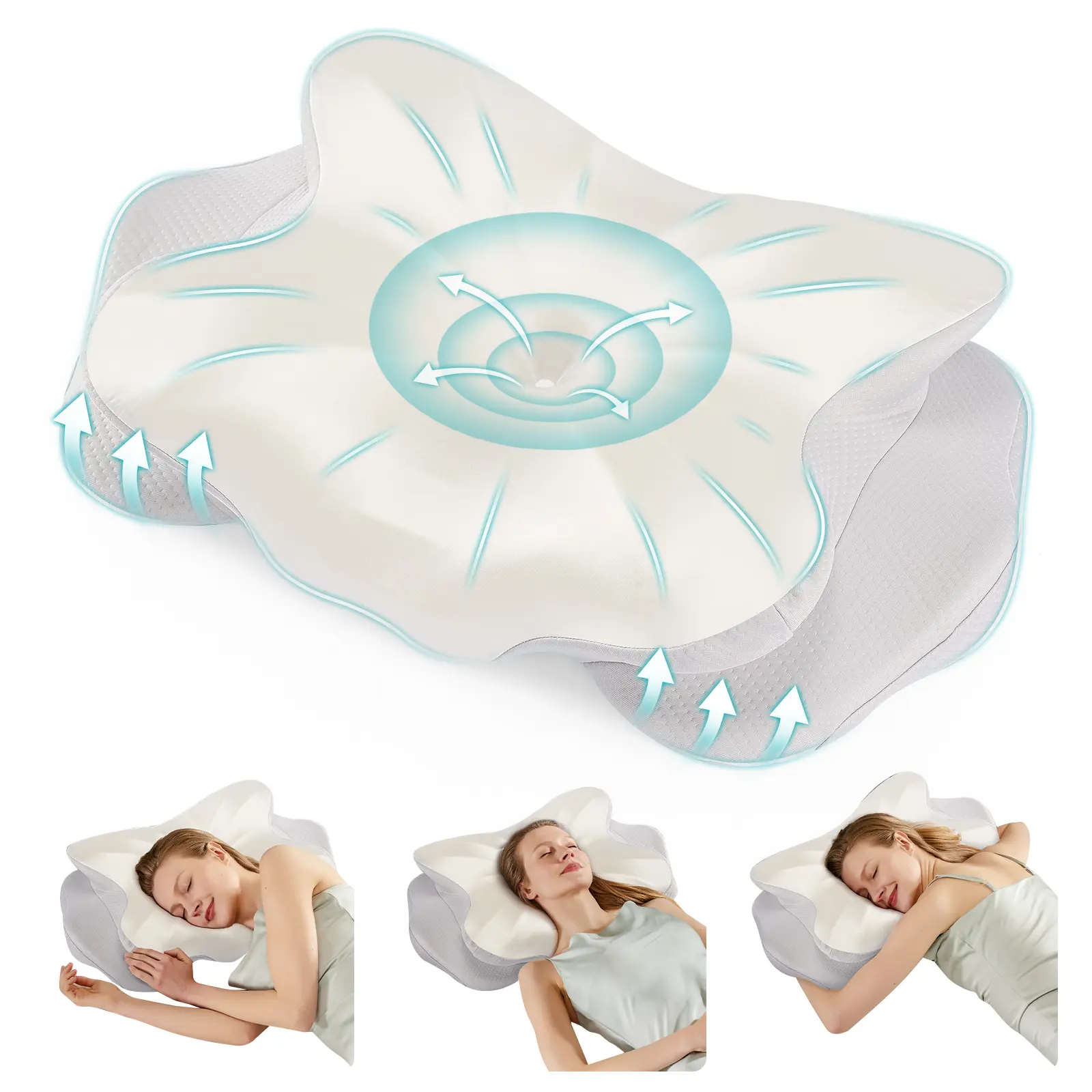 Sweetcrispy Queen Size Orthopedic Memory Foam Pillow - Memory Foam Cushioning, Contoured Ergo Cervical Support, Dual-Height Design, Arm Grooves, Breathable Zip-Off Machine-Wash Cover for Easy Care, Spinal Health Boost, for Home Bedroom Side, Back Sleepers