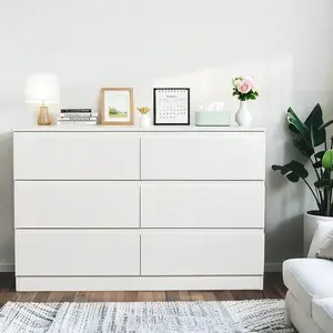 6 Drawer White Dresser, Modern Dresser for Bedroom with Spacious Countertop, Wood Storage Cabinet with Concealed Handles & 6 Deep Drawers for Bedroom, Living Room, Entryway,15.7" D x 47.2" W x 30.9" H