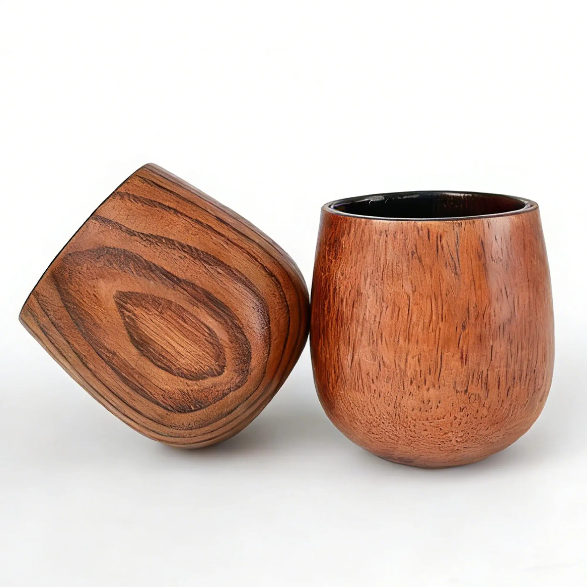 2PCS Charred Wooden Whiskey Glass, Handcrafted Solid Wood Tumbler for Men, Natural Grain & Flame-Finished Bourbon Glass, Unique Premium Whiskey Gifts, Perfect Fathers Day Present for Dad, Him and Husband, Wooden Drink Cup Gift Set for Bourbon Lovers