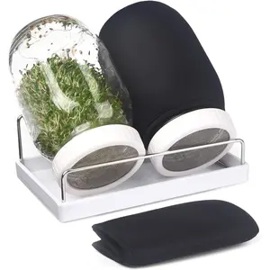 Complete sprouting jar kit 2 wide mouth mason jars 316 screen sprout lids blackout sleeves tray stand sprouter set for growing broccoli alfalfa and moreseeds not included