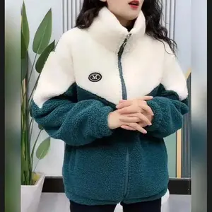 Women Jacket Colored Thickened Lamb Fleece Long Sleeve Mid Length Overcoat Warm Topcoat Quilted Top Autumn Winter Overarm