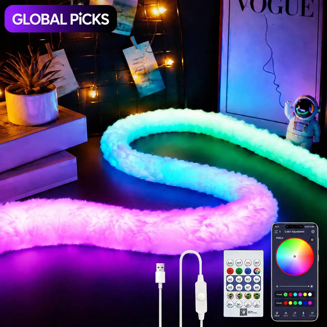 Smart RGB+IC LED Plush USB Neon Light Strip - Remote & APP Control, 360° Light Emission, Music Rhythm Synchronization, for Bedroom & E-Sports Room Decoration