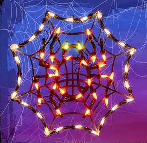 LAMPHOME 12.8" Halloween Decorations Window Silhouette Holiday Displays, Light Up Window Lights, Lighted Cobweb for Party Home Tabletop Ornamet (Cobweb)