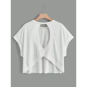 Cut Out Back Batwing Sleeve Tee