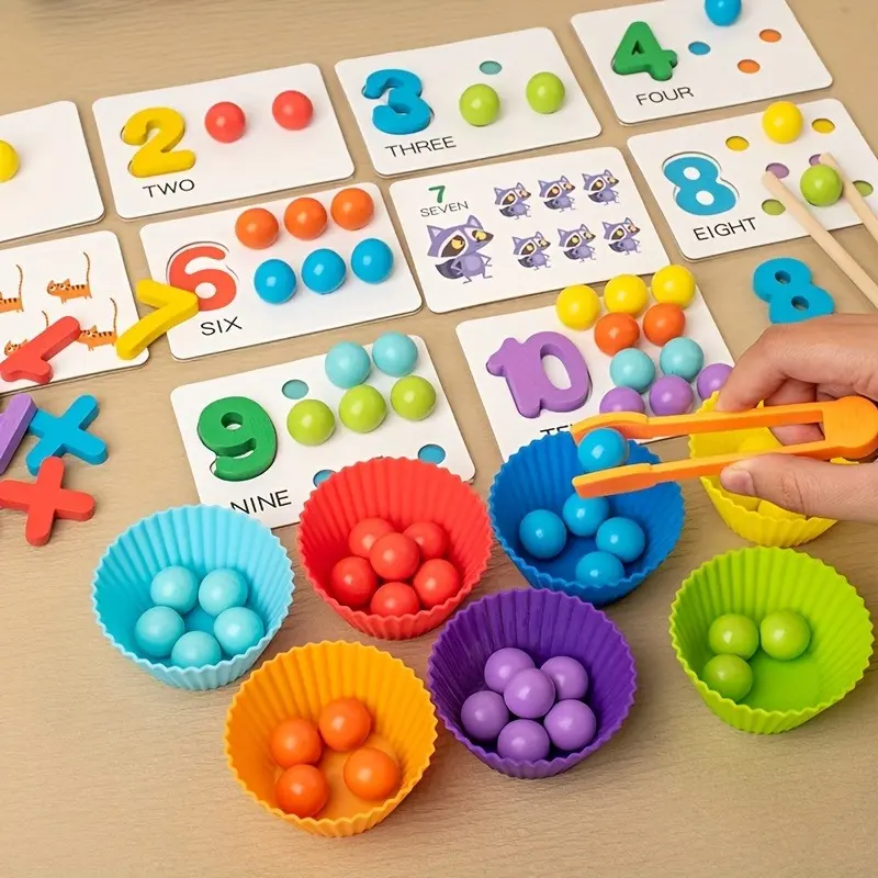 Montessori Arithmetic Math Toy Bead Set - Silicone Digital Learning Tool with Chopsticks, Spoons, Soft Airflow, Matching Game - 25.5*25.4*4.29 cm, Enhances Color Recognition, Ideal for Kindergartens, Birthday Party Gift, Math Learning Tools, Learning Mate