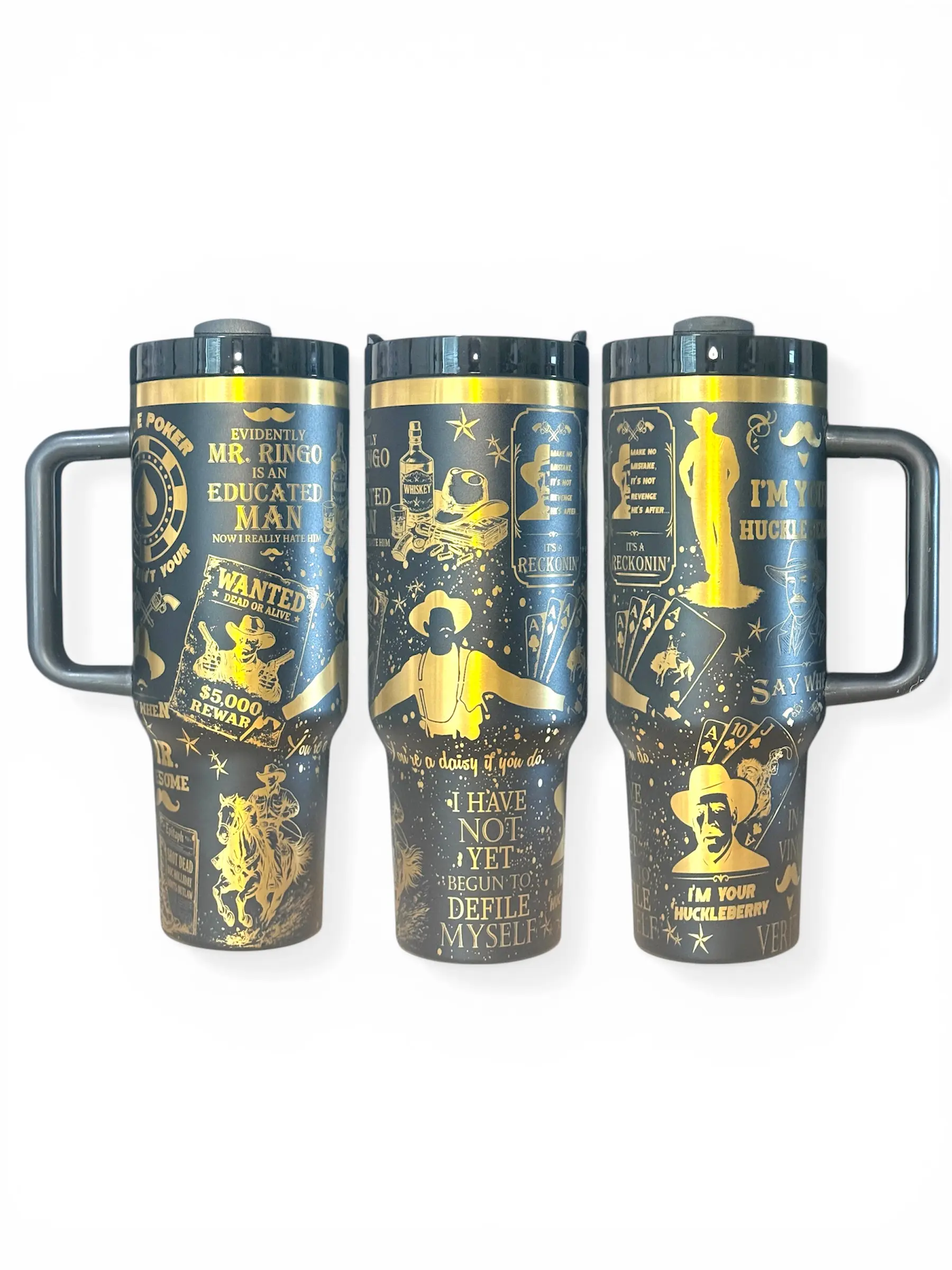 Doc Holliday “I’m Your Huckleberry” 40oz Engraved Tumbler Western Outlaw Tombstone Inspired Cup Drinkware Flask Water Bottle Perfect Gift Portable Reusable Mug
