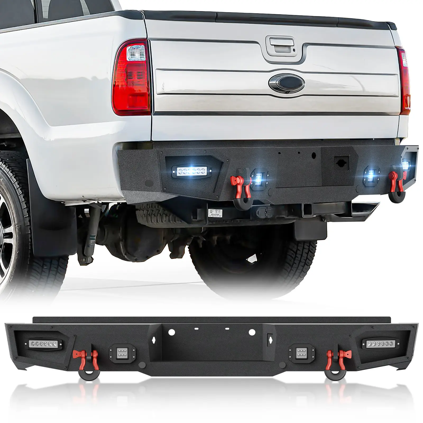 【EYOUHZ】Automotive Steel Rear Aftermarket Bumper - Bolt-On, No Drilling Required for 1999-2016 3rd Gen Ford F250,F350,F450, Car Accessories with Carbon Steel Build & Textured Coat