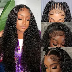 13x4 Lace Front Human Hair Wig, Glueless Jerry Curly Style for Women, Long Black Wig Available in 8-32 Inches, No