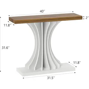 Modern Console Table, 40 inch Entryway Table with Flower-Shaped Support, Hallway Sofa Table with Thickened Desktop & Geometric Base for Living Room,Entryway, White & Brown