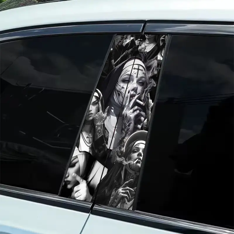 2 B-pillar nun smoking themed stickers, Car Decals, Automobile Decals, Automotive Accessories, Decal for Cars, waterproof and scratch-resistant, suitable for all models - Audi, Honda, Ford, Volkswagen, BMW; sedans, SUVs, MPVs