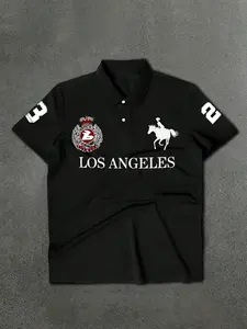 Men's Summer Polo Shirt, Los Angeles Print Design, Short Sleeve, Street Style, Fashionable Casual Wear, Soft Fabric