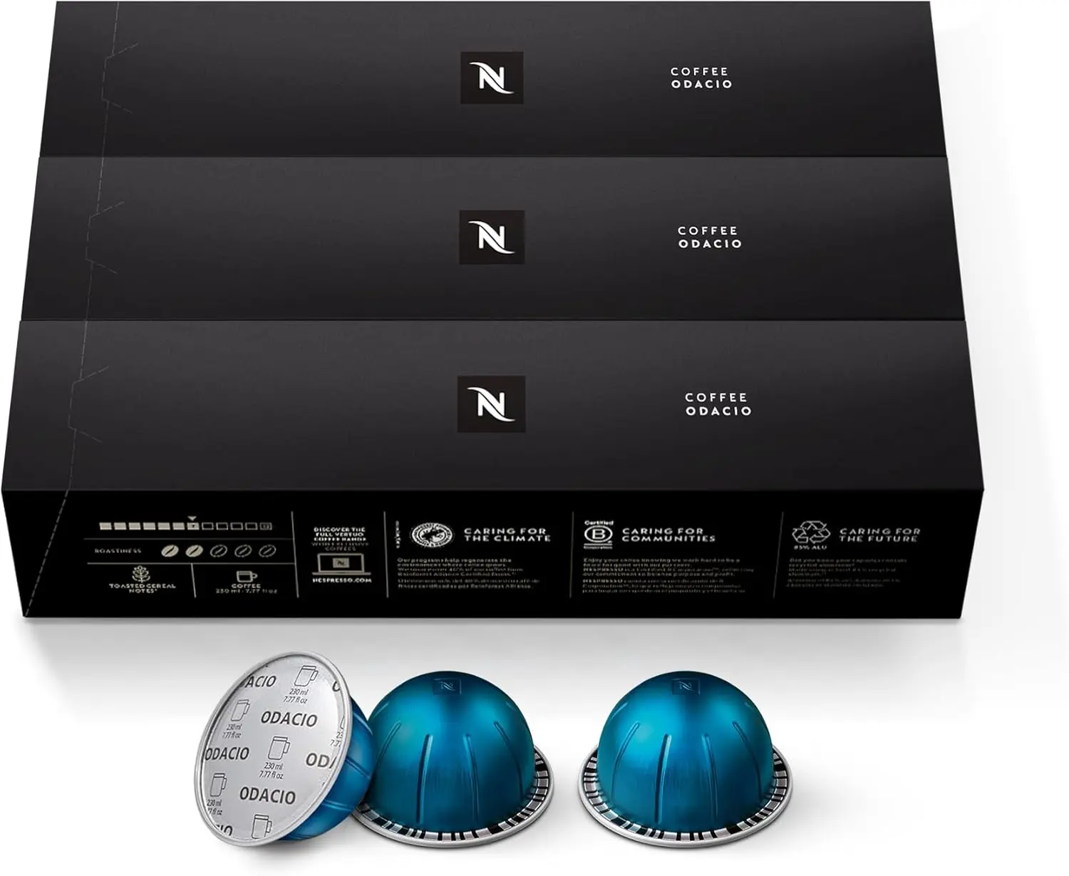 NESPRESSO Vertuo Odacio Medium Roast Coffee Capsules - 30-Count Pods, Brews 7.8oz Beverage, Blends Ethiopian & Nicaraguan Beans, Aluminum-Free, Recyclable, Milk-Pairing Suitable, Healthier Option, Ethiopian Beans