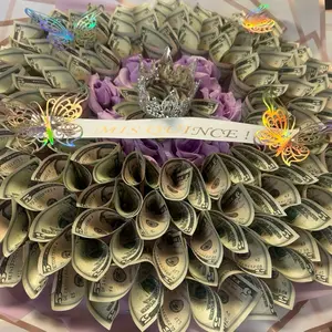 Artificial Flower Bouquet with Money Design and "MISUNICE!" Banner - Unique Decorative Item