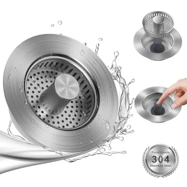 SELLO 304 Stainless Steel Pop-Up Kitchen Stopper with Filter Basket & Brass Bounce Core Drain Strainer, Tool-Free Setup Saves Time Sink Accessory for Easy Installation